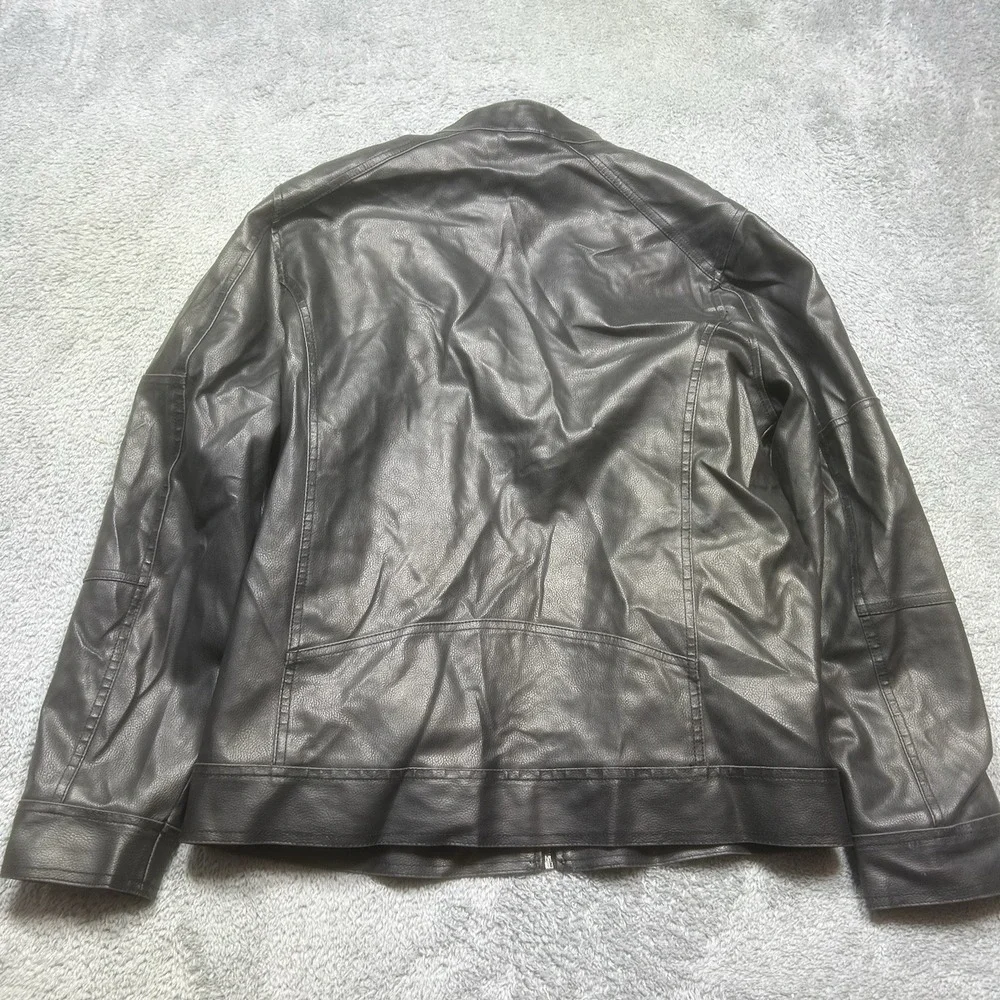 GUESS  Faux-Leather Jacket Men's L Black Moto Racer Coat Biker‎ Full Zip